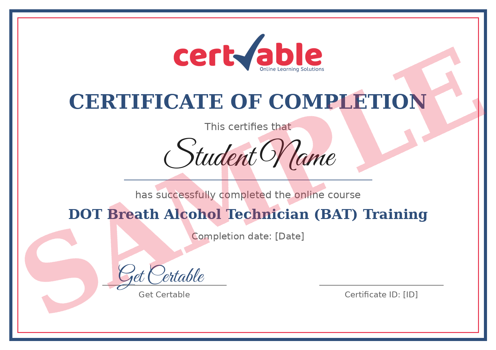 Sample Get Certable certificate of completion
