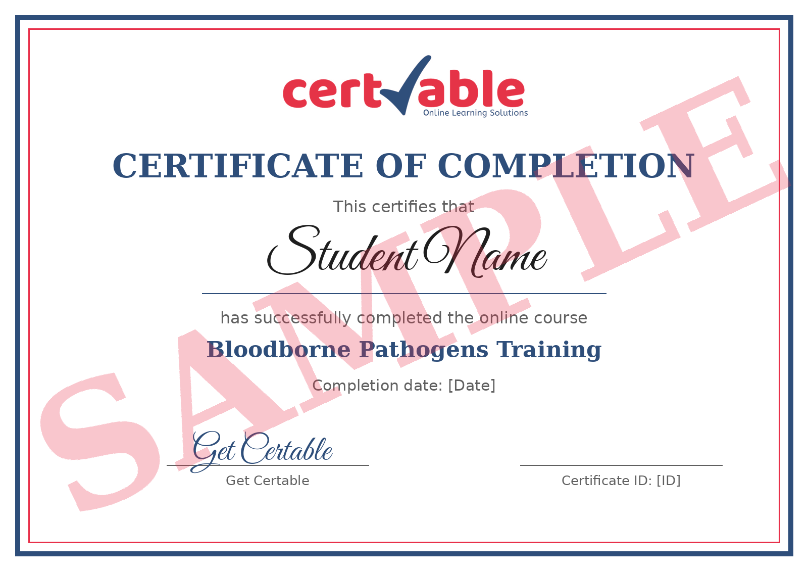 Sample Get Certable certificate of completion