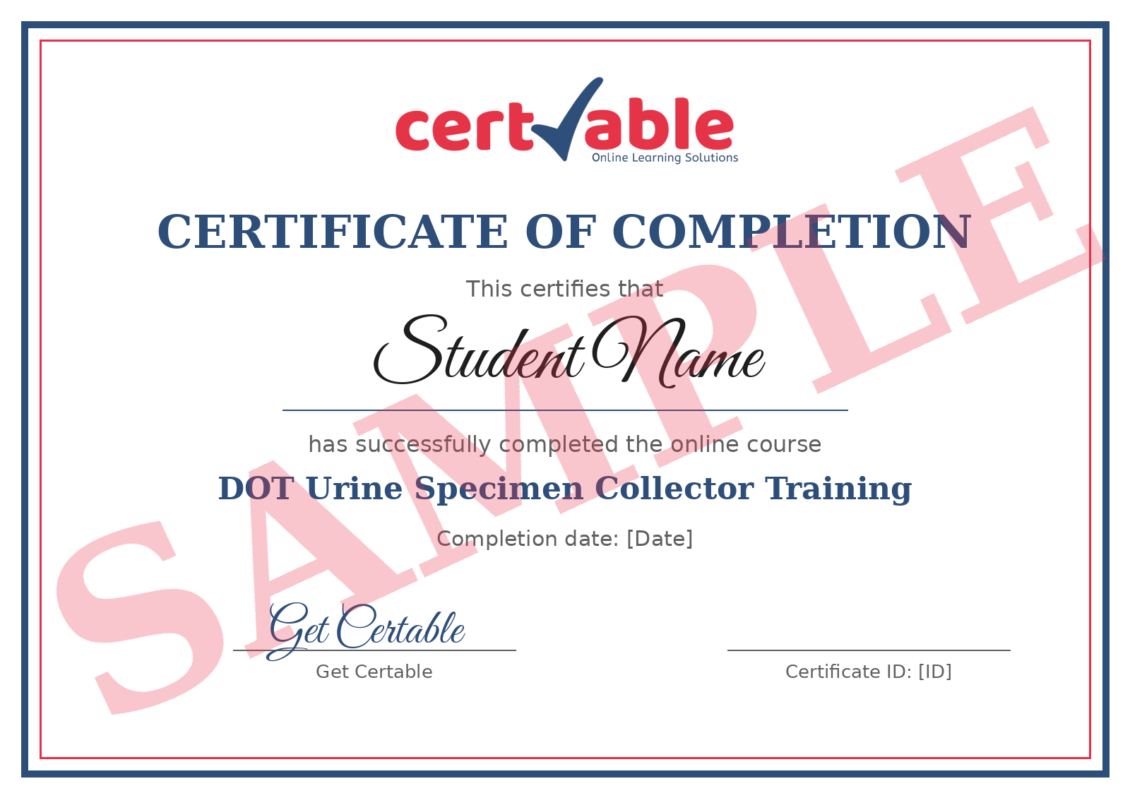 Sample Get Certable certificate of completion